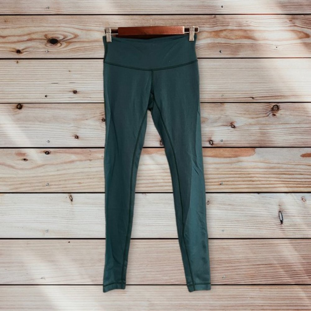 Lululemon Women's Wunder Under Pant III Forage Teal / White Leggings Size 4